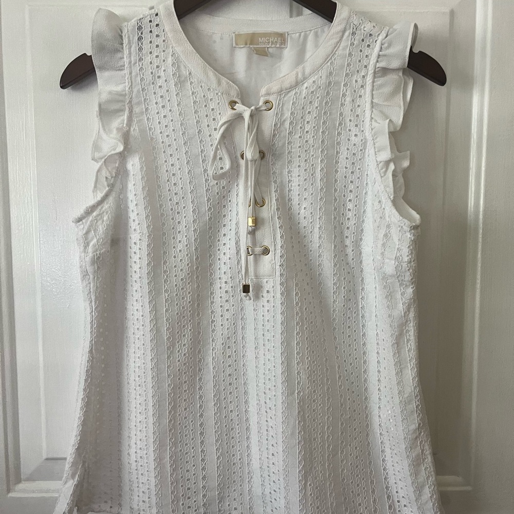 Michael Kors Gromet Lace Up Eyelet Lace Sleeveless Top